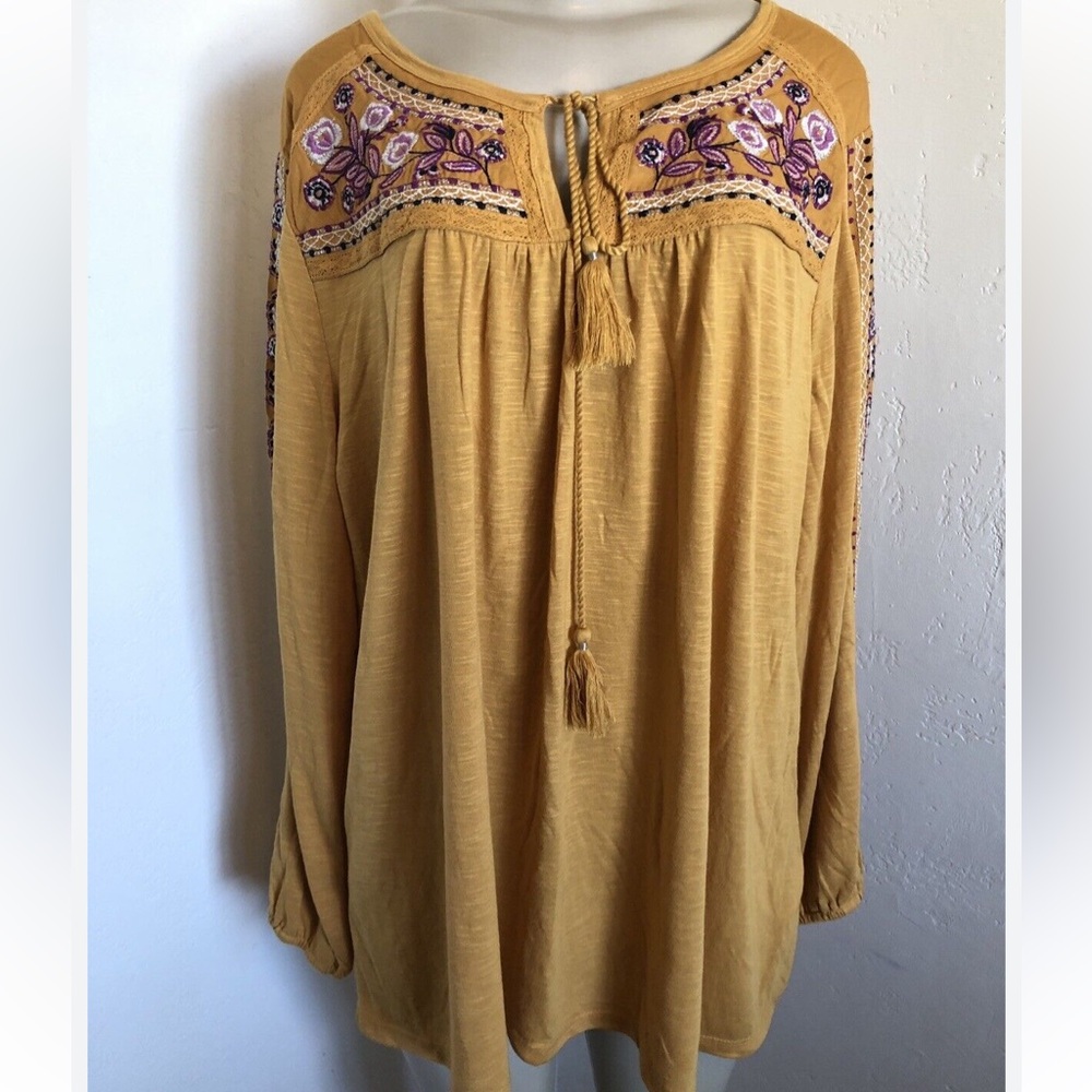 STYLE & CO Embroidered Tie Neck Tunic